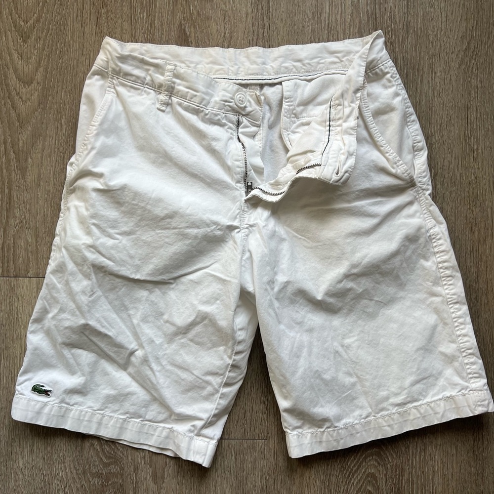 Lacoste White Chino Shorts Mens 30 Cotton Twill Classic Fit Preppy - Picture 2 of 11